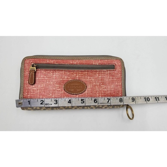 Fossil Long Live Vintage Long Wallet Red Checkered & Birds Zip Around PVC Coated - Picture 11 of 11